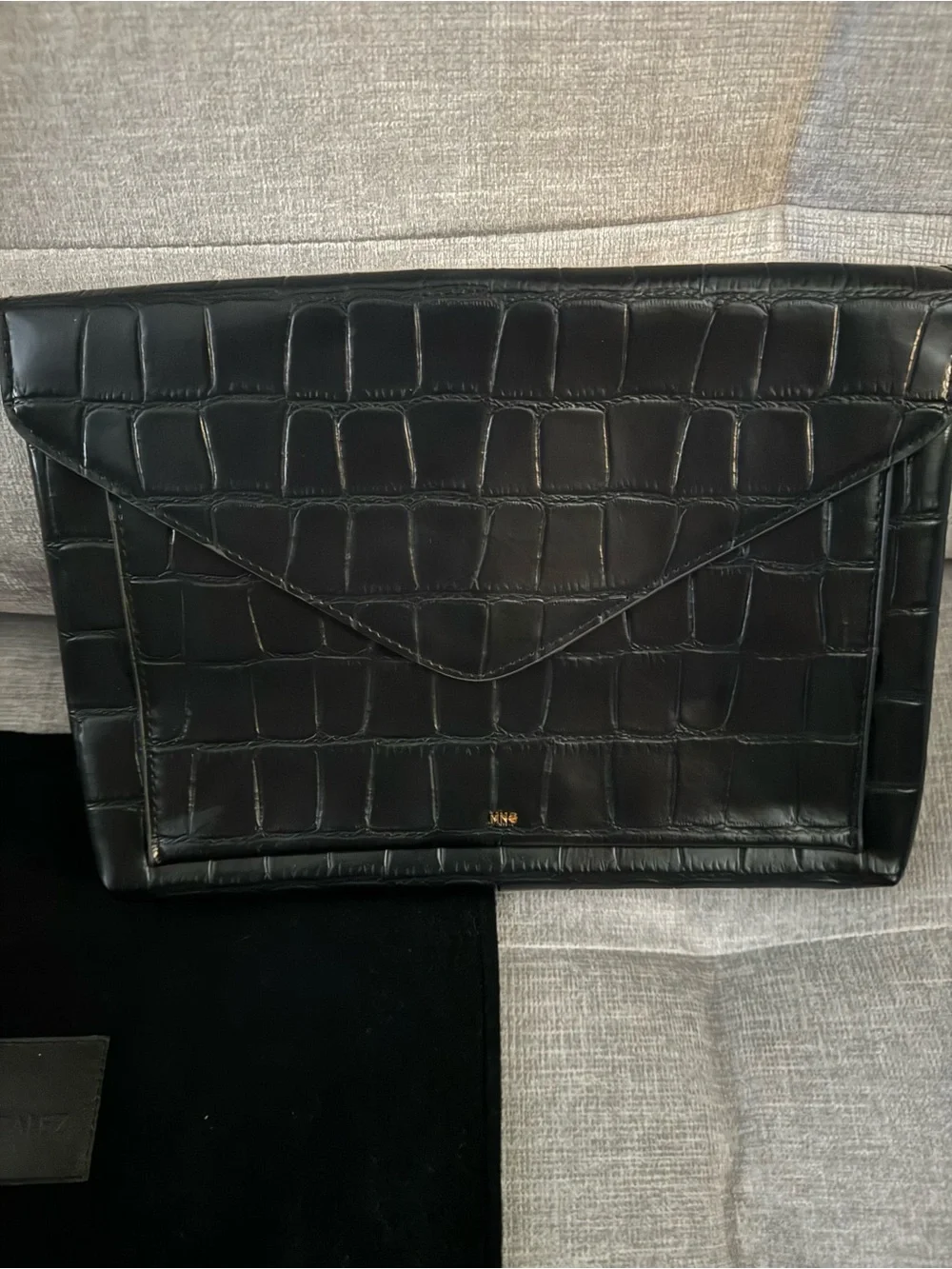 Nancy Gonzalez Black Croc-Embossed Leather Envelope Clutch